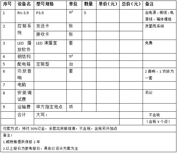 室內(nèi)LED顯示屏價(jià)格表