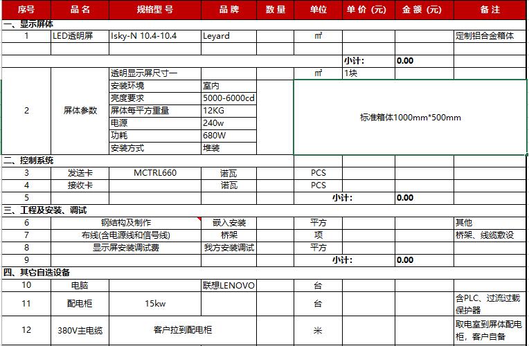 櫥窗LED透明屏價(jià)格報(bào)價(jià)組成部分一覽表